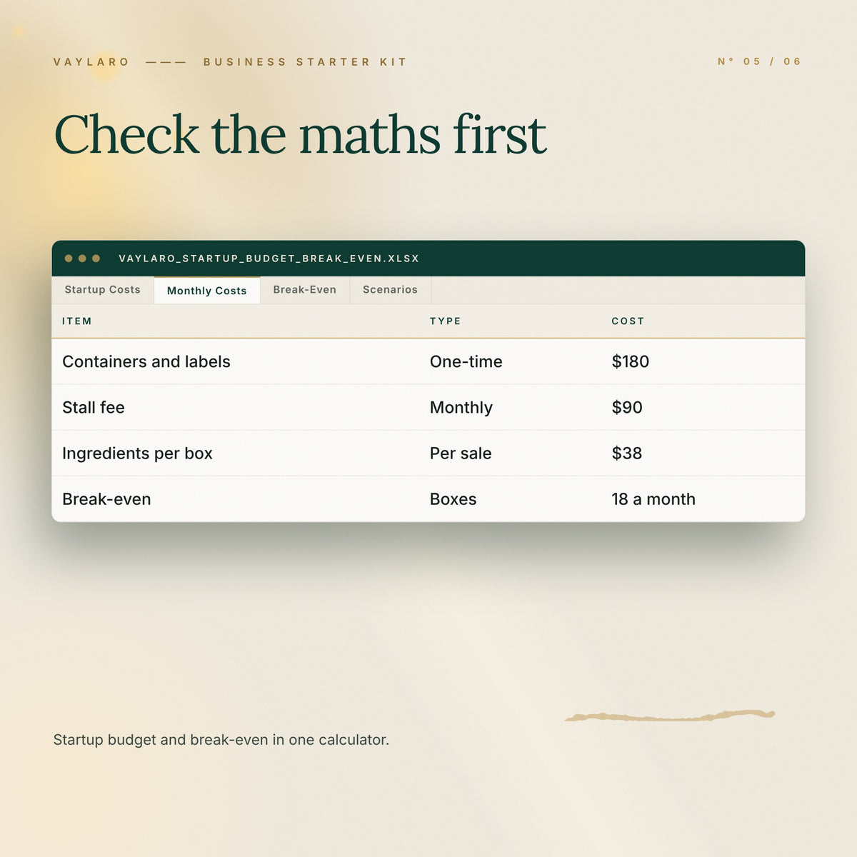 Business Starter Kit – budget calculator Excel