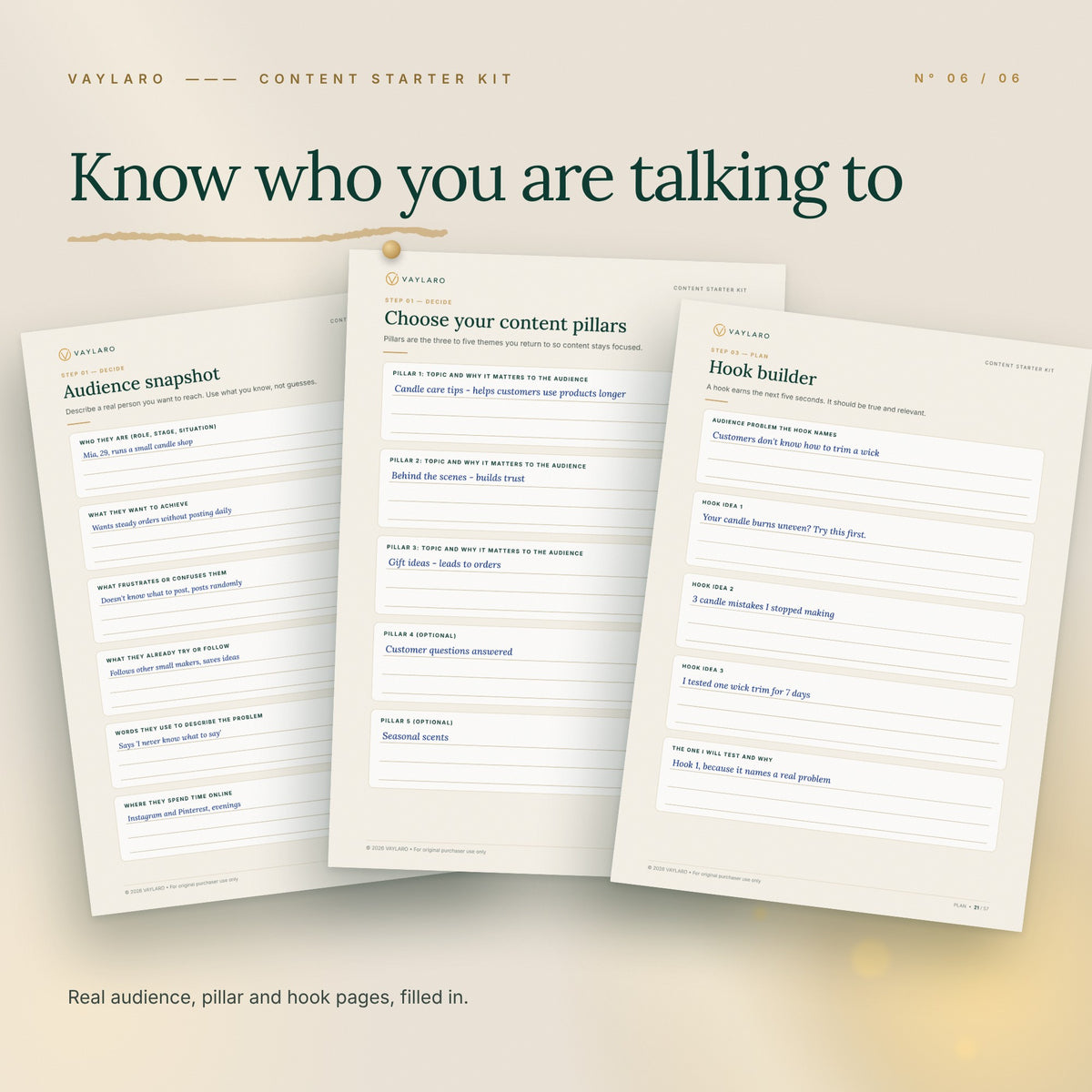 Content Starter Kit – filled pages