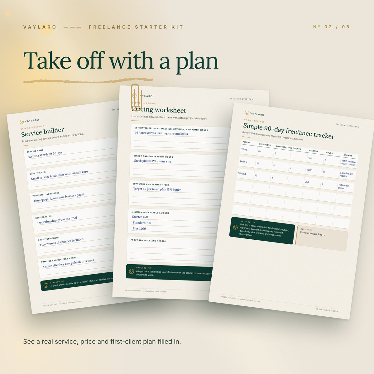 Freelance Starter Kit – filled pages