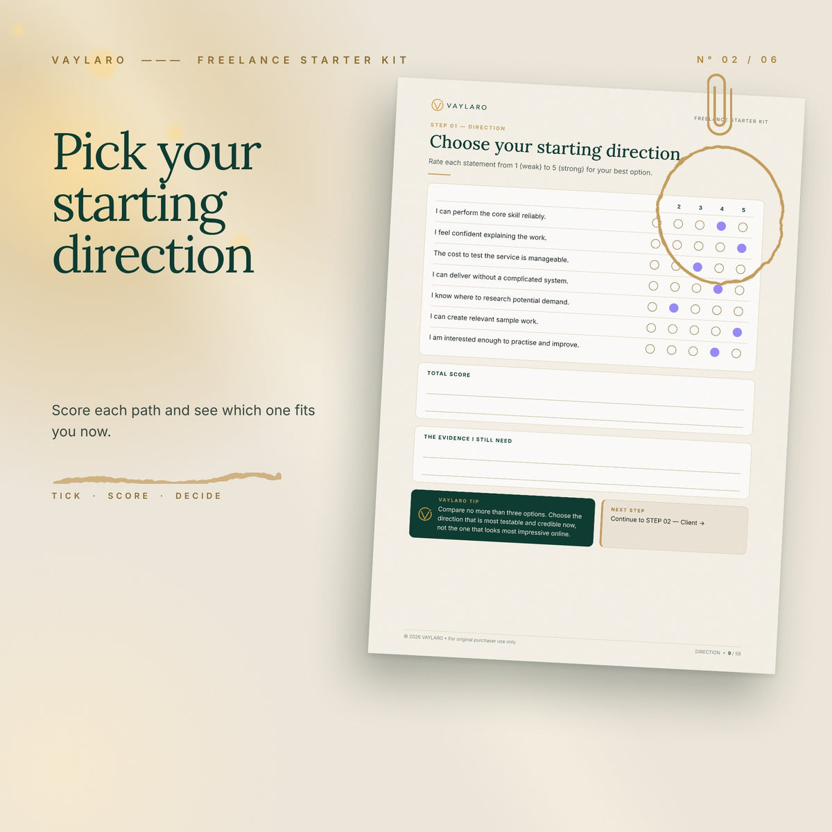 Freelance Starter Kit – starting direction score