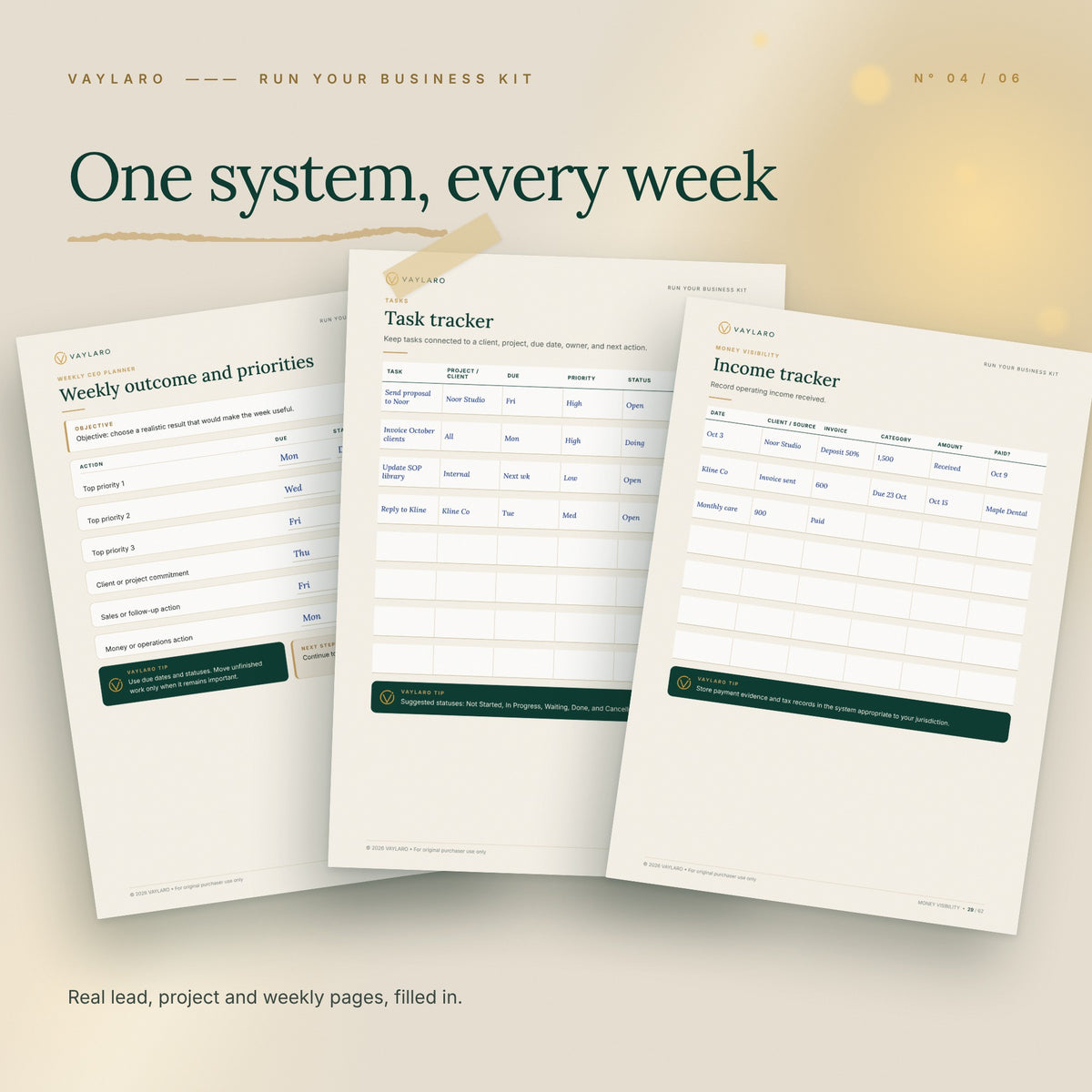 Run Your Business Kit – filled pages